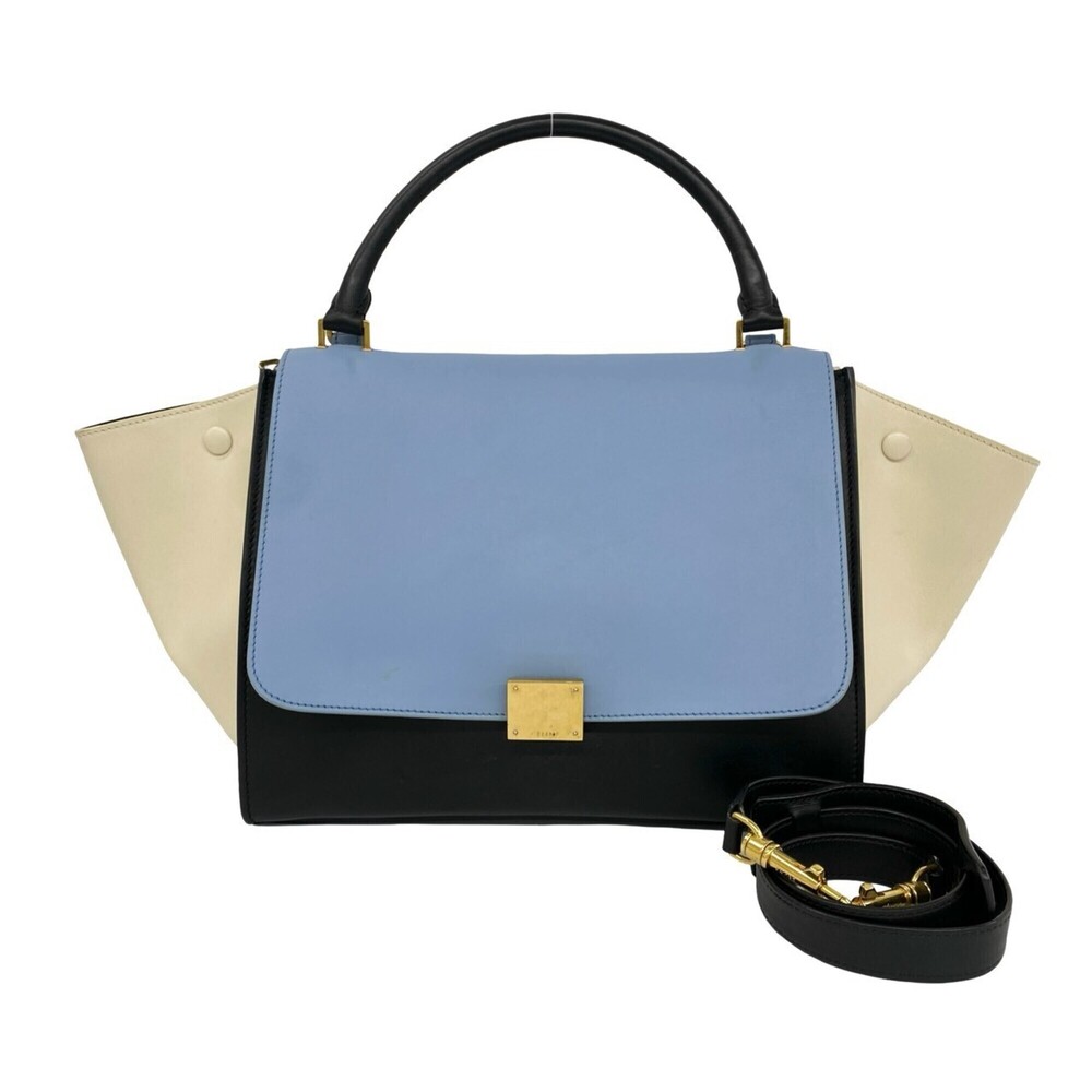 CELINE Trapeze Medium Tricolor Leather 2-way Handbag/Shoulder Bag, Black 75540